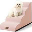 Dog Stairs for Small Dogs 19.7" H, Curved Dog Step for Puppy, Older or Cat, Medium Pet Ramp for Sofa, Couch or Bed, Ladder with High Density Foam, 4 Step, 15.7x28.3x19.7 inch, Pink