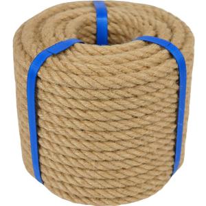 3/8 Inch Natural Jute Rope, 200 Feet Thick Hemp Rope, 4 Strands Twisted Jute Twine for Crafts, Gardening, Cat Scratching Post, Home Decorating, Indoor/Outdoor Use