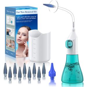 Ear Wax Removal, Ear Cleaner, Ear Cleaning Kit, FSA HSA Eligible, Manual Ear Irrigation Flushing System, Ear Wax Removal Kit, Safe and Effective to Clean Ear Built Up Wax (Green)
