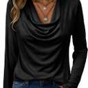 EVALESS Long Sleeve Shirts for Women Fall Womens Tops Spring Cowl Neck Draped Blouses Tee Professional Teacher Outfits for Work Office Formal Business Casual Outfits Loose Fitted (Black, Large)