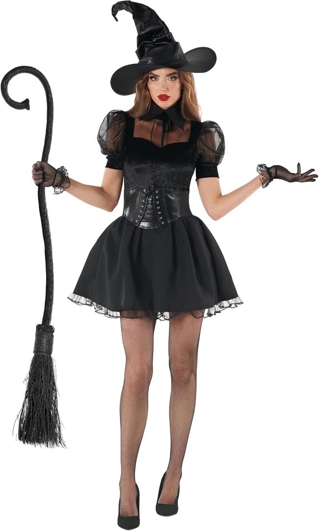 Morph Black Witch Costume Womens With Hat, Black Witch Dress For Women, Halloween Costumes For Women Adult (X-Large)