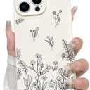 NITITOP Compatible with iPhone 15 Pro Max Case Cute Flowers Floral Plant Pattern for Women Girls Trendy Slim Fit TPU Bumper Silicone Shockproof Full Camera Protection Cover - Black and White