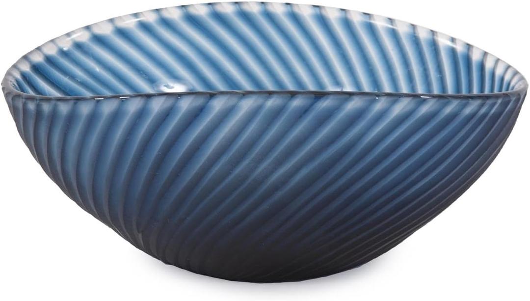 Howard Elliot Striped Blue Oval Hand Blown Glass Bowl for Centerpiece Decor, Hand Crafted Oceanic Crashing Waves Pattern, Modern Table Decor for Home, Wedding & Dinning Decorations, 5 x 11.5 Inch