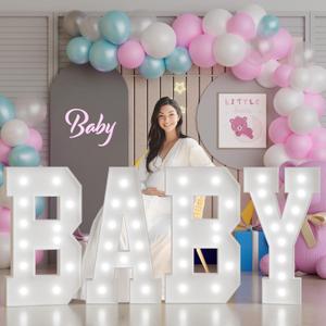 imprsv Baby Shower Decorations for Girl Boy Marquee Letters 4 Feet Tall Large Light Up Letter for Gender Reveal Party Decor, 4FT_BABY