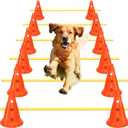 Dog Agility Hurdle Cone Set Dog Agility Course Backyard Set Include 12 Agility Cones 6 Agility Rods Dog Agility Training Equipment Height Adjustable Obstacle with Storage Bag Orange (11.81inch)
