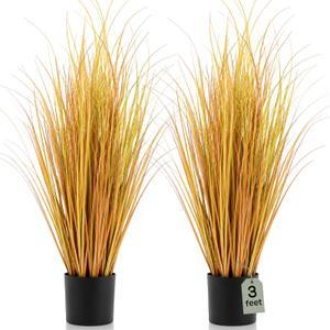 Jexine 2 Pcs 3 ft Fall Artificial Grass Plants in Pots