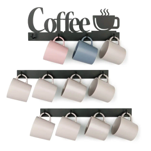HULISEN Coffee Mug Wall Rack, Coffee Cup Holder Wall Mounted with 12 Heavy Duty Hooks and Metal Coffee Sign, Rustproof Tea Cup Hanger Display Decor for Coffee Bar, Kitchen, Office