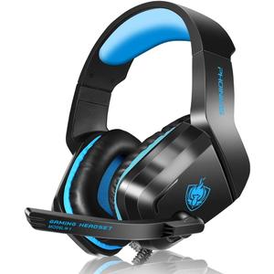 PHOINIKAS Gaming Headset, PS5 Headset for PS4, Xbox One, PC, Laptop, Switch, Over Ear Gaming Headphones Noise-Cancelling Mic, Bass Surround - Blue