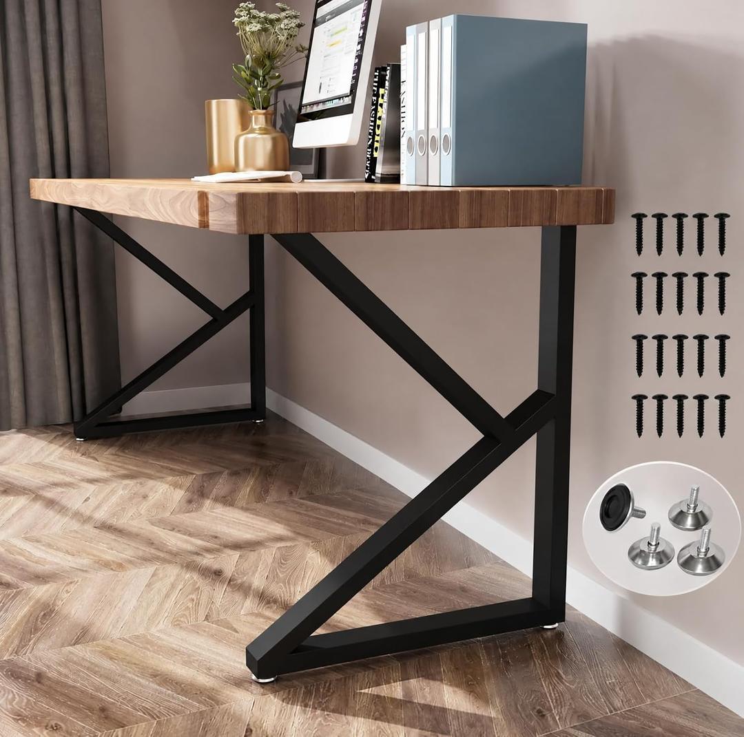Metal Legs for Table K Shape 28" H Tall Industrial Black Table Legs Heavy Duty Metal Desk Legs Set of 2(Without Boards)