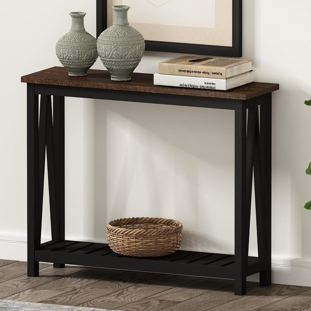 ChooChoo Console Table for Entryway Sofa Tables Living Room Farmhouse, Hallway Foyer Table Narrow with Shelf, Black, 11.8"d X 39.4"w X 31.5"h