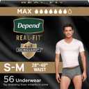 Depend Real Fit Adult Diapers, Incontinence Underwear for Men, Disposable, Maximum Absorbency, Small/Medium, Grey, 56 Count (2 Packs of 28), 