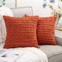 MIULEE Set of 2 Fall Decorative Boho Throw Pillow Covers Linen Striped Jacquard Pattern Cushion Covers for Sofa Couch Living Room Bedroom 20x20 Inch Burnt Orange