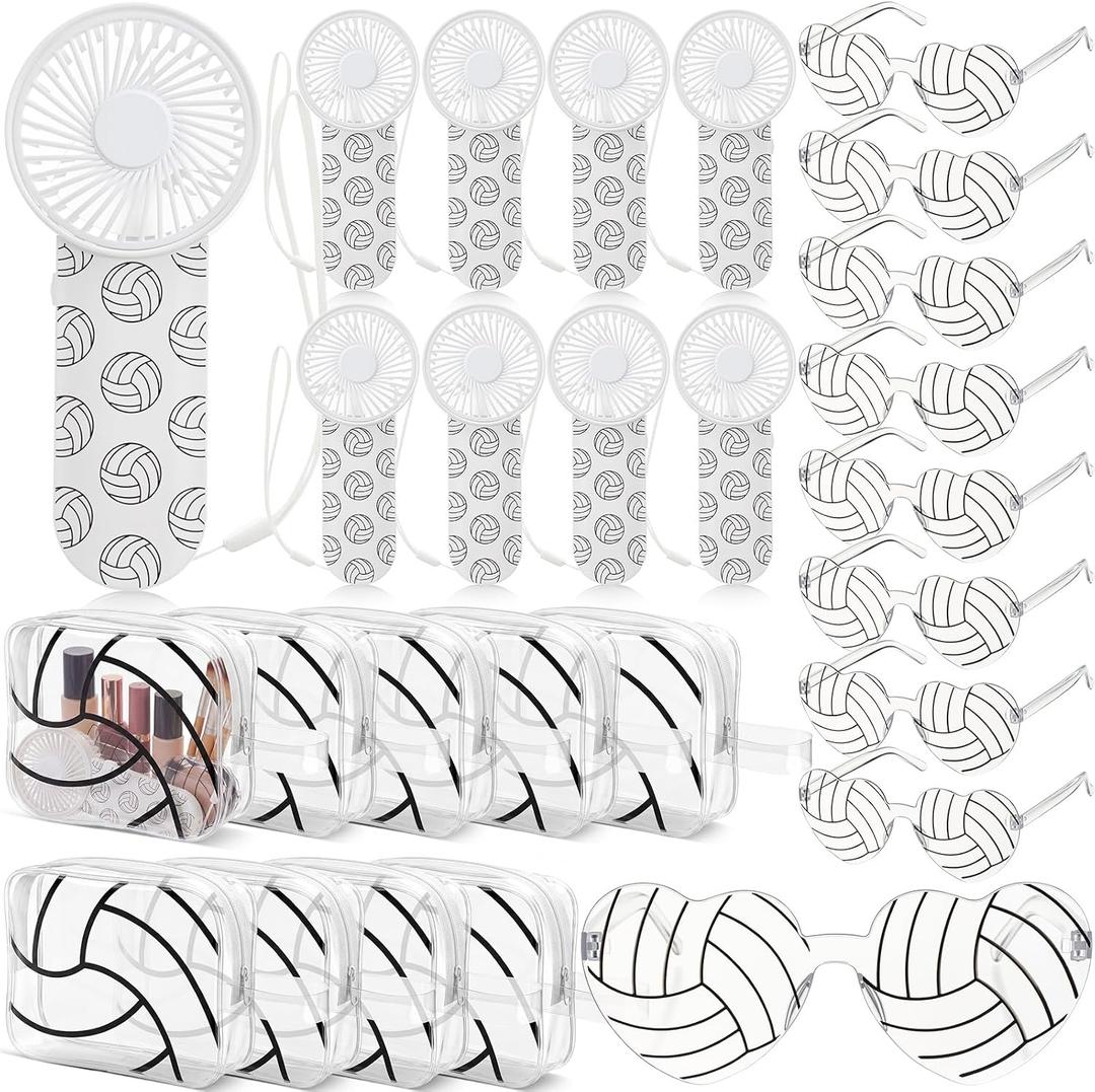 Woanger 27 Pcs Volleyball Gifts Sets 9 Portable Mini Handheld Fans Bulk 9 Makeup Bags 9 Glasses Sport Party Favors Team Gifts for Women Games Birthday, Battery Not Include, 5.9 x 2.6 inches