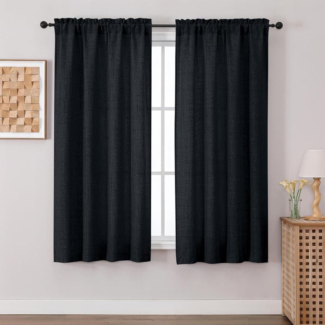 Chyhomenyc Black Curtains 63 Inch Length 2 Panels, Light Filtering Textured Soft Airy Living Room Curtain, Elegant Rod Pocket Window Curtains for Bedroom, Each 42Wx63L, 2PCS