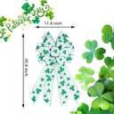 2 x BUVANE St. Patrick's Day Wreath Bow,12 x 20 Inches Large Green Shamrock Irish Holiday Decoration Bow with Streamer Wired Edge Ribbon (White)