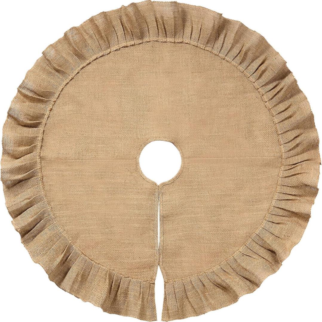 Tatuo 19.7 Inch Small Christmas Tree Skirt Decorations Fit 27~40 Inch Xmas Tree Linen Burlap Trees Skirt for Christmas Xmas New Year Party Holiday Family Winter Home Indoor Outdoor Decor (Linen Color)