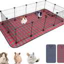 Pet Playpen with Mat, Small Animal Cage with Mat, Guinea Pig Cages, Puppy Pen for Indoors with Colorful Mat, 12 Panels Interior Metal Wire Yard Fence