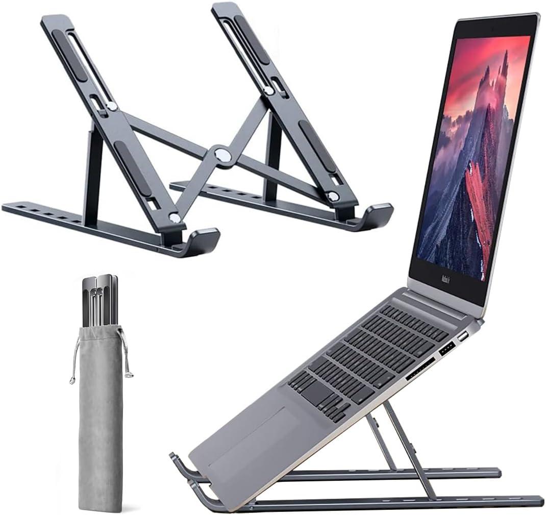 Laptop Stand, Computer Tablet Stand Laptop Holder Riser Ergonomic Aluminum Adjustable 6 Angle Foldable Portable Desktop Holder Compatible with MacBook,iPad, HP, Dell, Lenovo 10-15.6-Gray