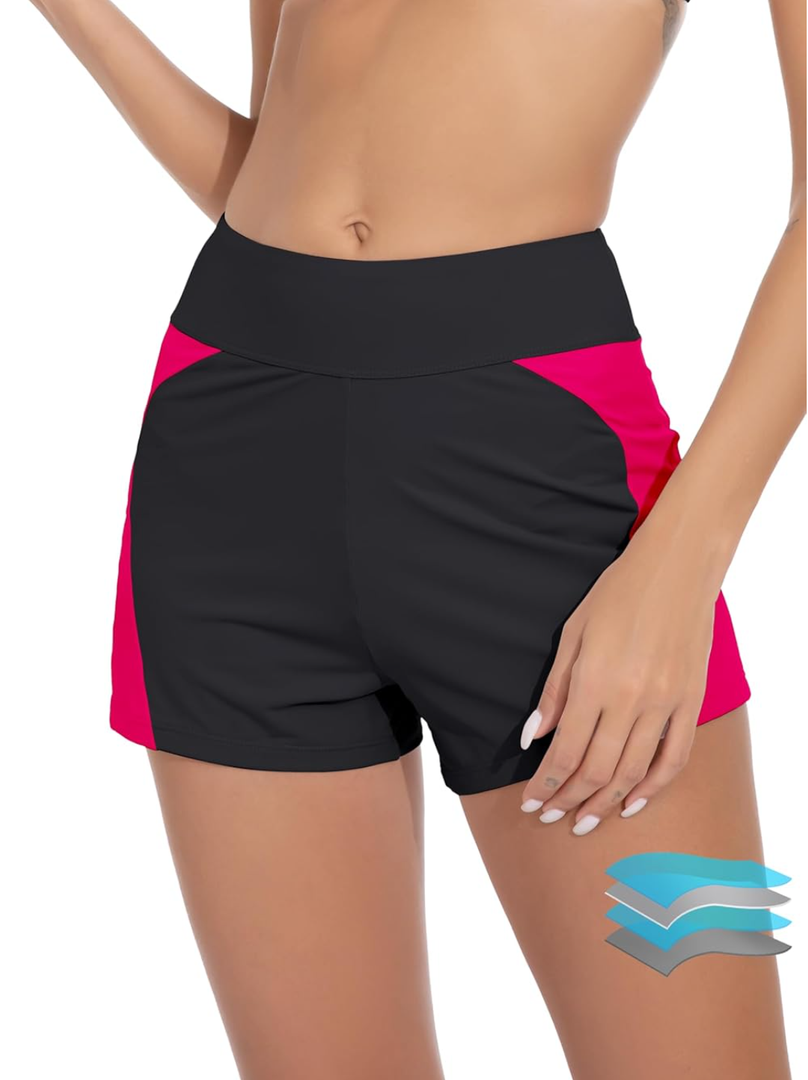 Beautikini Period Swimwear Menstrual Leakproof Swim Shorts Quick Dry 3" High Waisted Bathing Suit Bottoms for Girls Teens, Small