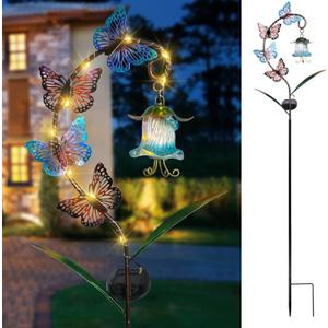 Decorative Solar Garden Light, Butterfly Glass Flower Stake for Lawn Yard
