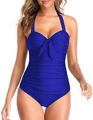 Tempt Me Women Tummy Control Bathing Suits Halter One Piece Swimsuits Ruched Slimming 1 Piece L