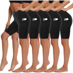 5 Pack Biker Shorts with Pockets for Women - 5"/8" High Waist Spandex Workout Yoga Running Athletic (XXXL)