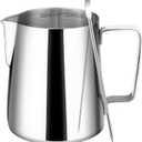Amrules Milk Frothing Pitcher, 12oz Milk Frother Cup with Clear Scale, 304 Stainless Steel Cappuccino Espresso Machine Accessories for Barista Coffee Bar with Latte Art Pen, Silver
