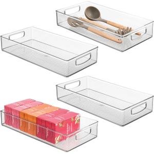 iDesign Stackable Clear Plastic Extra Long Pantry Organizers and Cabinet Storage Bins for Kitchen, 4-Pack (16 x 8 x 3)