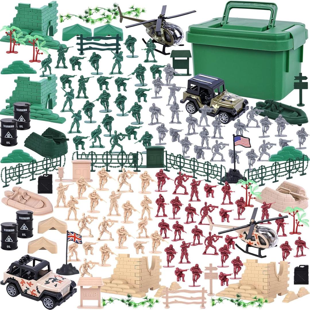 3 otters 115PCS Army Men Military Playset with Toy Soldiers, Vehicles & Helicopter in Storage Box for Kids Ages 3+, Stocking Stuffers Holiday Toys, Birthday Gifts & Party Favors