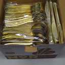 N9R 500PCS Gold Plastic Silverware - Gold Plastic Cutlery Set Disposable Flatware Dinnerware -200 Forks, 150 Spoons, 150 Knives for Party, Birthday, Wedding Utensils