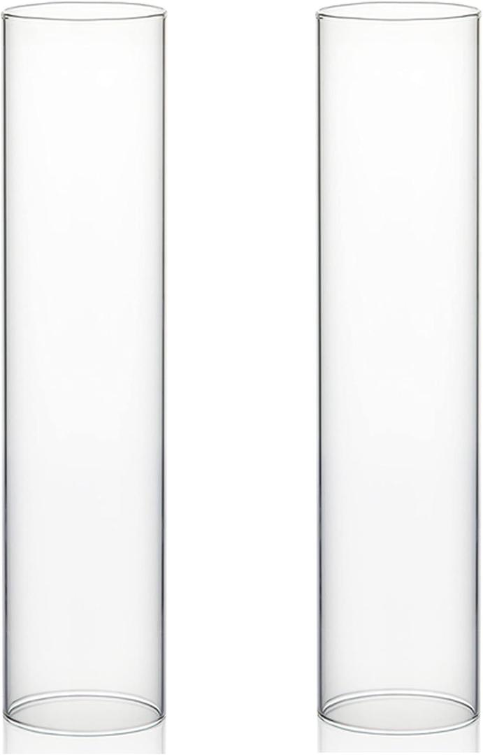 WGVI Hurricane Candle Holder Sleeve, Wide 4", Height 18", 2 Pieces, Clear Glass Cylinder Open Both Ends, Chimney Shade Tube (HST0418_2pc)