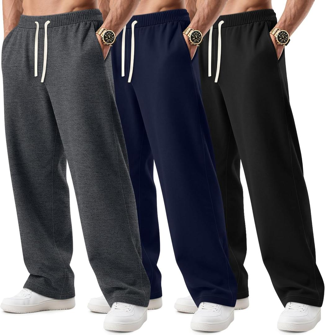 3 Pack Big and Tall Men's Sweatpants Open Bottom Athletic Pants Drawstring Elastic Waist with Pockets (5X-Large, Dark Gray, Navy Blue, Black)