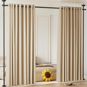 Room Divider Curtain Rod, No Drilling Tension Rod for Room Separation, 4-10ft(H) 28-70inch(W) Adjustable Heavy Duty Floor to Ceiling Portable Hanging Wall Divider for Space Partitions, Black