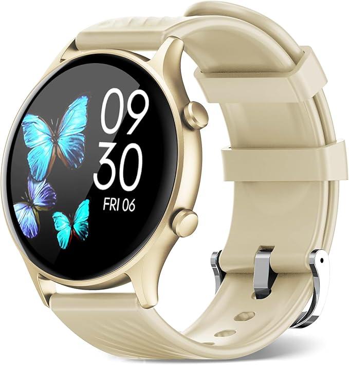 WalkerFit Smart Watches for Women with Bluetooth Calling, Round Smart Watch Compatible with Android iPhone, Fitness Tracker with Heart Rate/SpO2/Sleep Monitor, 120+ Sport Models,IP67 Waterproof, Gold