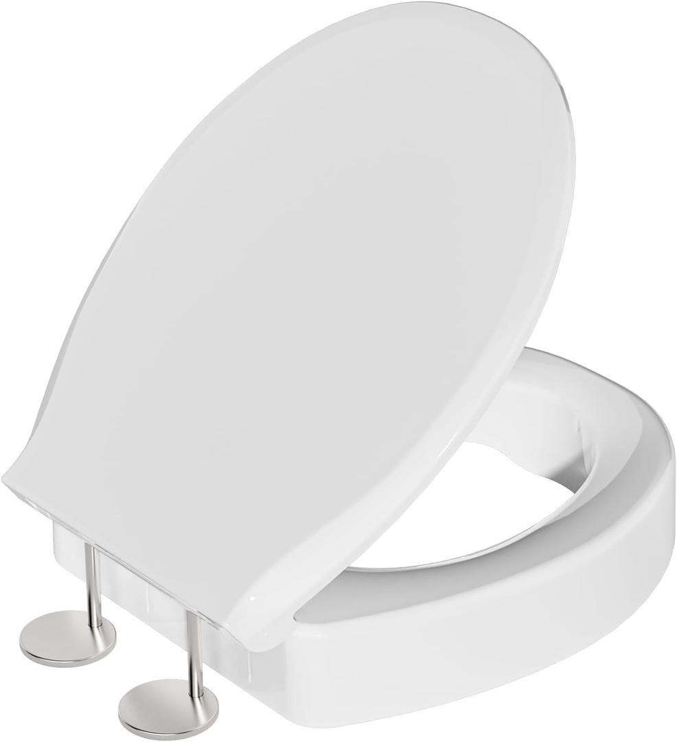 SAMODRA Raised Toilet Seat Riser Round, White, 3 Inch High Elevated Toilet Seat for Seniors, Soft Close, Easy Install & Clean (Round)