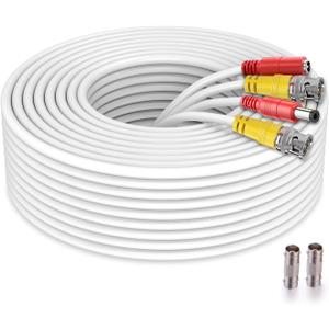 Bnc Cable 200ft All-in-One Siamese BNC Video and Power Security Camera Cable BNC Extension Wire Cord with 2 Female Connectors for All Max 5MP HD CCTV DVR Surveillance System (200ft Cable, White)