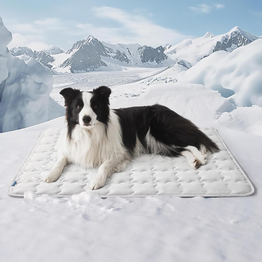 Bedsure Cooling Mat for Large Dogs  41x28 Thin Washable Cooling Pet Pad for Puppy, QMAX>0.5, XL Portable Kennel Puppy Bed for Summer, Non-Slip Summer Crate Pad for Big Dog Up to 80 lbs (Pearl Grey)