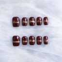 Wine Red & Gold Press on Nails, Handmade Reusable False Nails with Luxe Sheer Glitter Design, Short Square Shape, 10 Pieces (Small, SS)