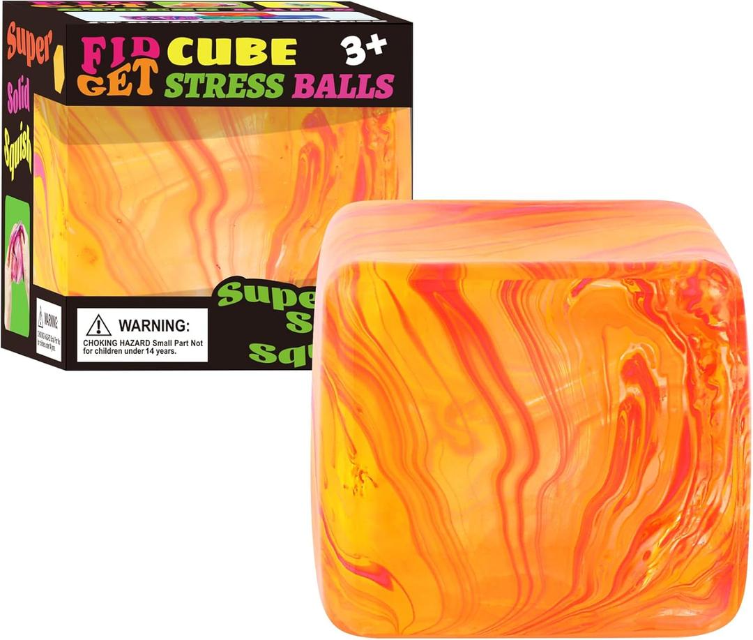 Fidget Toys Squishy Stress Cube, Stress Balls for Kids Adults Squishies Stress Relief, Ice Squishy Cube Sugar Balls, Sensory Toys for Kids with Autism, Fidgets for Classroom Prize Toys (Orange)