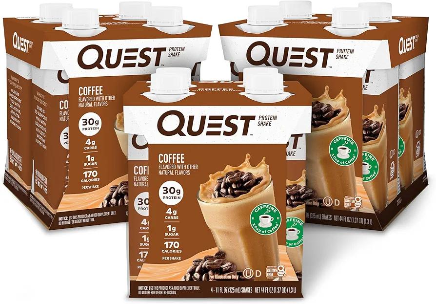 Quest Nutrition Ready to Drink Coffee Protein Shake, 30g Protein, 4g Carb, 1g Sugar, Gluten Free, Keto Friendly, 4 Count (Pack of 3) EXP 05/21/26