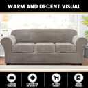 PrinceDeco Velvet Couch Covers for Sofa Soft 4 Pieces Couch Covers for 3 Cushion Couch Sofa Pet Friendly Furniture Protector with Non Slip Elastic Bottom Width Up to 90 Inch(Large, Taupe)