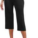 Alaroo Capri Pants for Women High Waisted Yoga Pants with Pockets - Cropped Workout Leggings for Athletic, Casual Summer (Black, L)