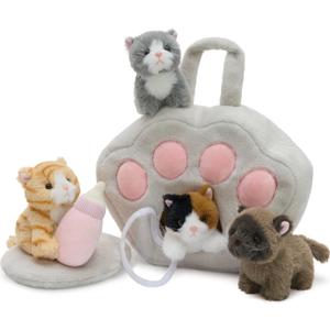 Tezituor 7Pcs Cat Stuffed Animal Set,Plush House with 4 Soft Realistic Kitten Toys,Cats Plushies for Kids Christmas Birthday Halloween Pet Gift Interactive & Travel-Friendly Kitties Carrier Playset