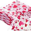G2PLUS Valentines Gift Bags Organza 3x4in - 50Pcs Heart Organza Bags, Drawstring Sheer Mesh Jewelry Pouches Candy Bag for Wedding, Mother's Day, Party Favors (White Red)