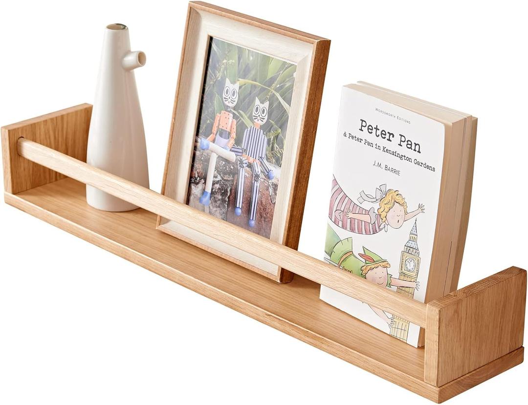 Floating Shelves, Oak Nursery Floating Shelves for Wall Mounted Bookshelf,Hanging Shelf for Kitchen, Living Room, Bedroom, Natural Wood Wall Shelves,24 Inch