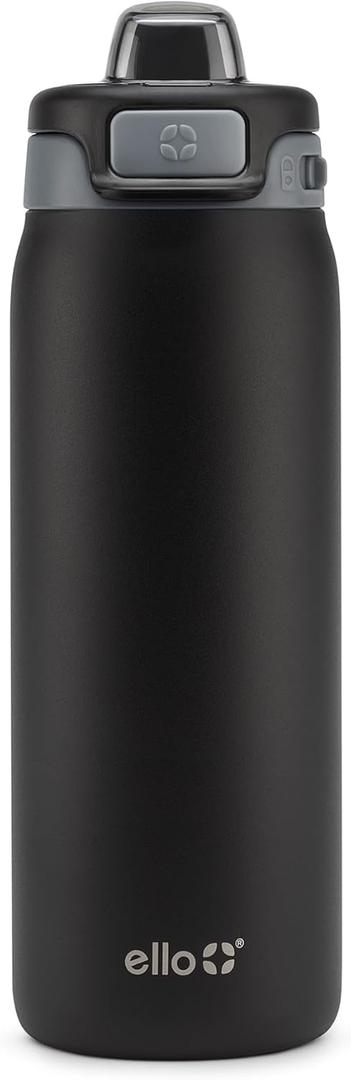 Ello Pop & Fill 18oz Stainless Steel Kids Water Bottle with Quick Fill Lid | Vacuum Insulated BPA Free Bottle with Leak Proof Straw and Chug Lid, Dishwasher Safe, Gift For Kids Teens, Tonal Black