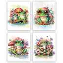 QPOKLAF Funny Frog Wall Art Canvas Prints Living Room Wall Decor,Vintage Animal Art Posters Bedroom Aesthetic Decoration Set of 4 (8x10inch,Unframe)