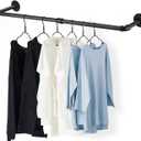 48 Wall Mounted Clothes Rack, Industrial Pipe Black Iron Garment Bar, Heavy-Duty Detachable Clothing Rod, Multi-Purpose Metal Wall display Hanging Pole for Closet Storage, Laundry Room 2 Base (48'' 1 Pcs)