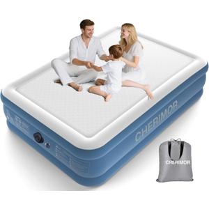 CHERIMOR Queen Air Mattress with Built-in Rechargeable Pump, 1500 lbs Heavy-Duty Support, 16" Raised Upgraded Firmness Blow Up Mattress, Fast 3-Min Inflation, Inflatable Bed for Home, Guests & Camping