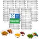 50 Pack Double Compartment Condiment Container with Lid, 5oz Disposable Small Snack Container 2 Compartment for Meal Prep, Salad Dressing, Dipping Sauce, Travel Snacks